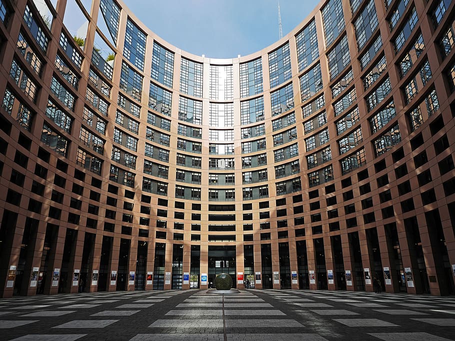 parlamento europeo, estrasburgo, patio, parlamento, edificio, lugares de interés, entrada, ue, europa, unión europea