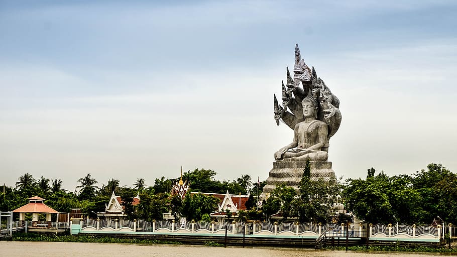 grande, estátua de buda, rio cho praya, bangkok, tailândia, budismo, buda, estátua, religião, ásia