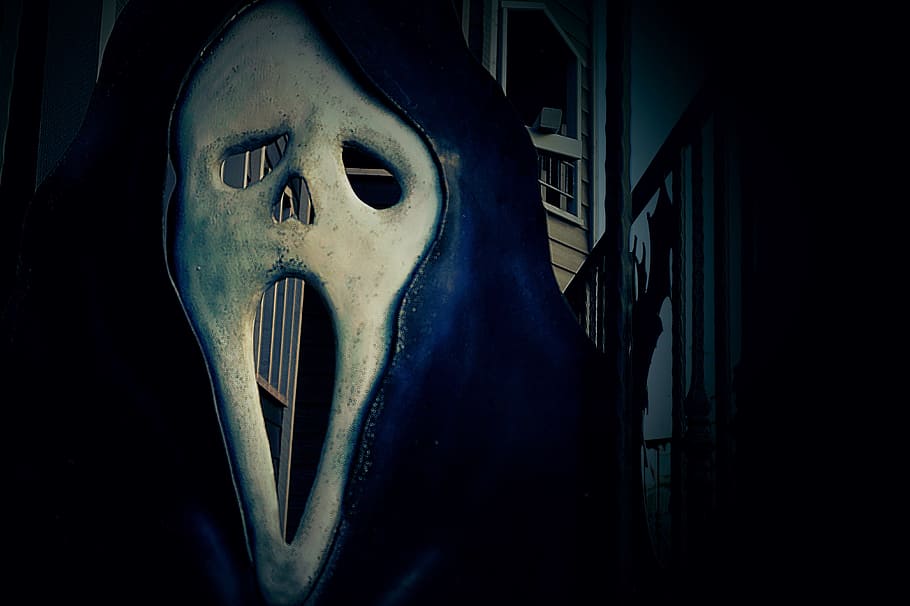 fantasma, espeluznante, aterrador, halloween, embrujado, máscara, horror, susto, primer plano, disfraz