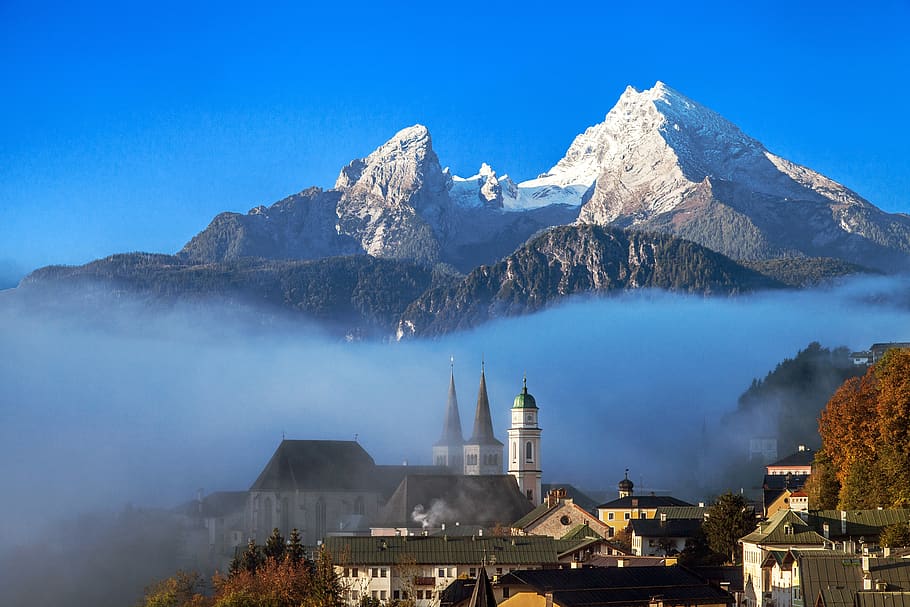 germany, berchtesgaden, schwartz norman bee, watzmann, mountain, building exterior, architecture, sky, nature, built structure
