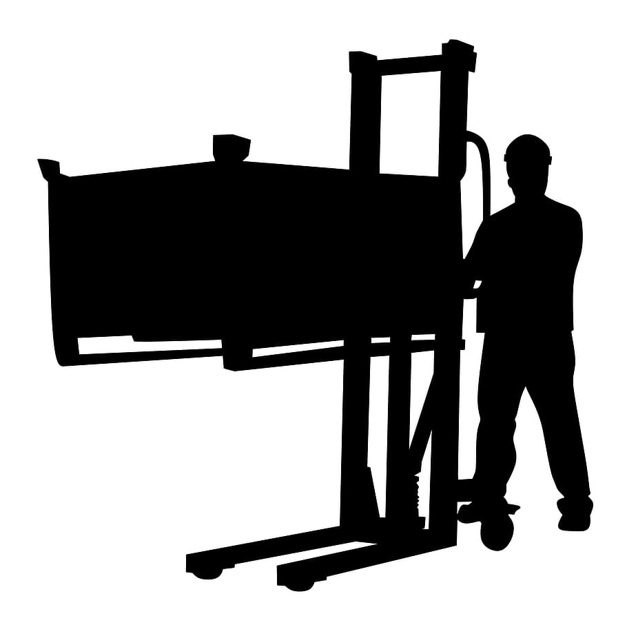 silhouette, factory, worker, hand, truck, lift, equipment, metal, safety, business