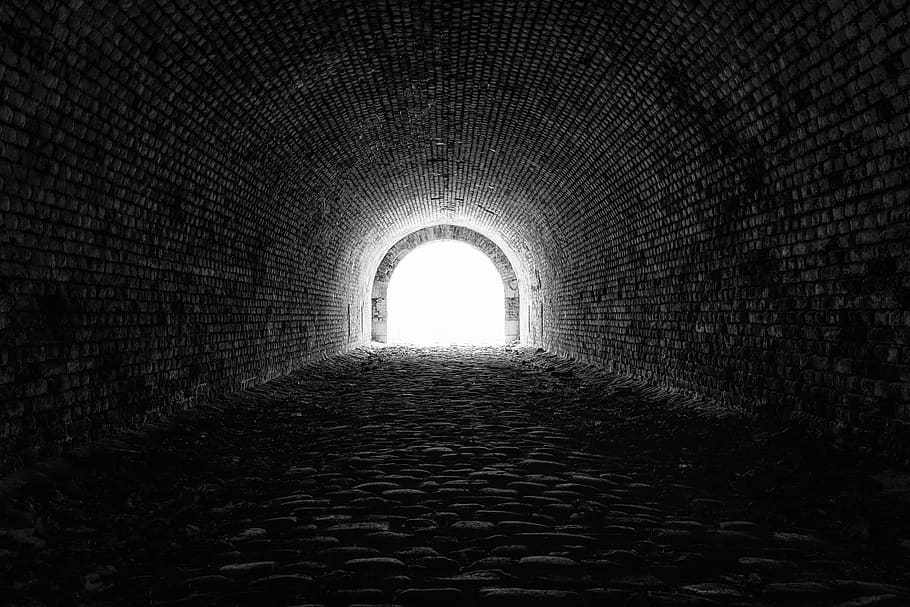 tunnel, light, hope, mystical, black, atmosphere, passage, shadow, thoughts, white