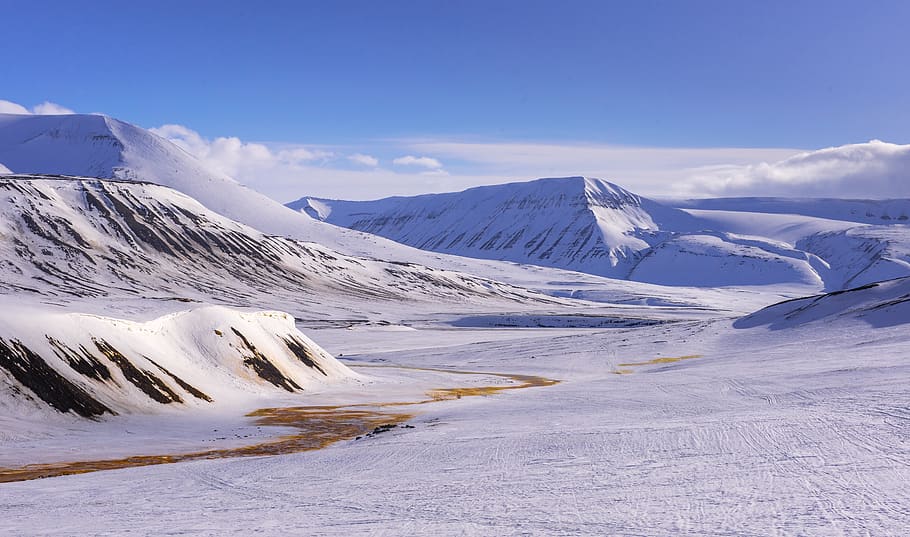 winter, snow, svalbard, norway, white, blue, the nature of the, landscape, mountain, outdoors