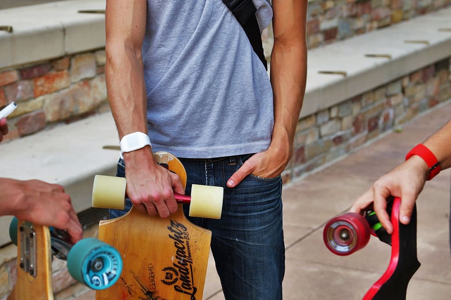 longboard, skate, skating, hanging, midsection, holding, men, human hand, hand, day