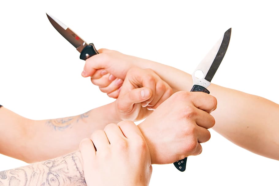 fight, knifes, knife, isolated, human, hands, white, special, struggle, tattoo