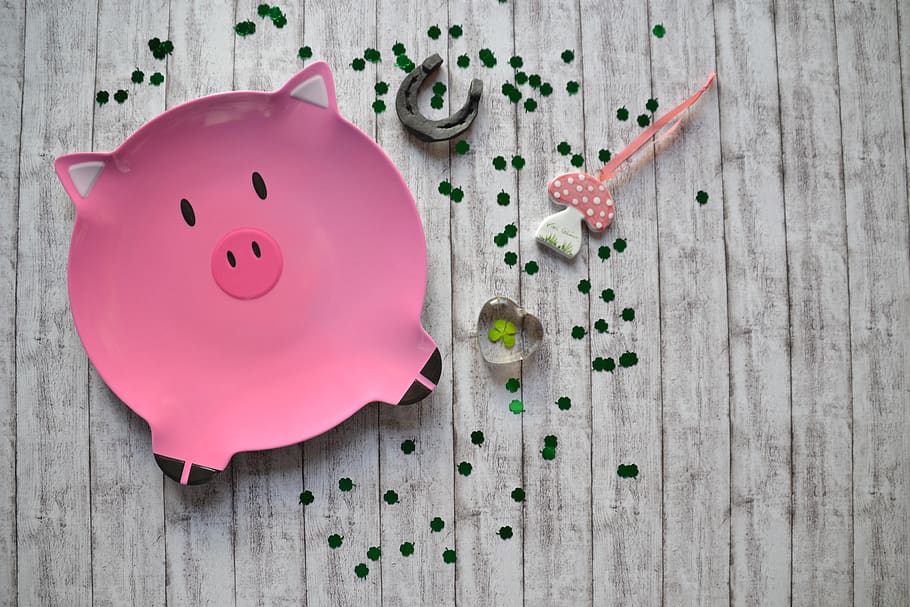 lucky pig, luck, piglet, lucky charm, cute, four leaf clover, pig, new year's day, wishes, pink
