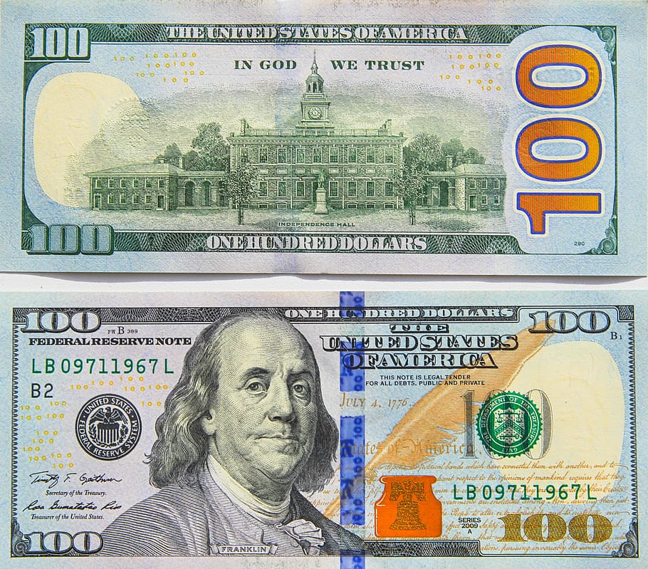 dolar, baru, uang kertas, bank, satu, upah, desain, mata uang, kertas, keuangan
