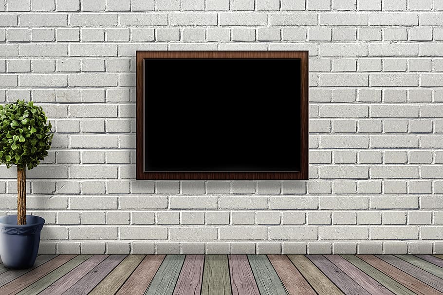 mockup, poster, picture frame, empty picture frame, poster mockup, living room, wall, hanging frame, brick wall, wall - building feature
