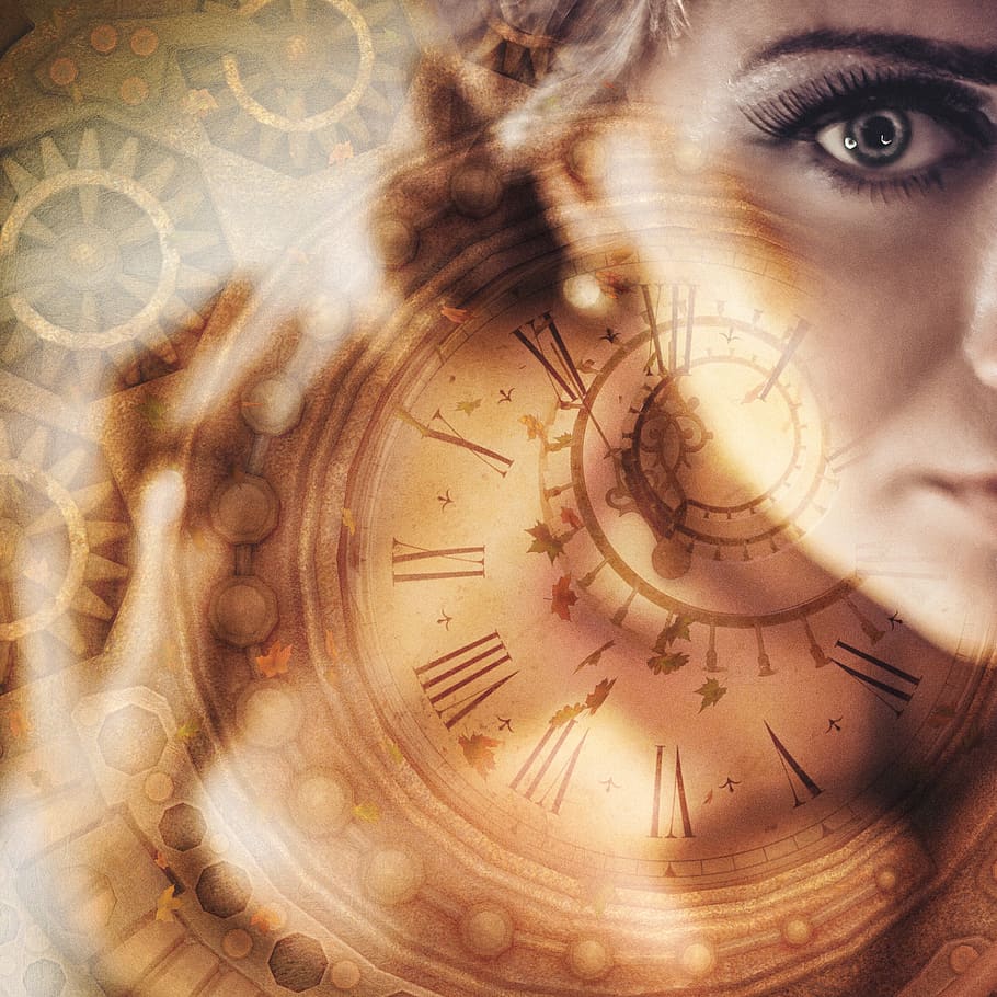 woman, time, clock, mystery, sad, fantasy, steampunk, female, yellow, gold