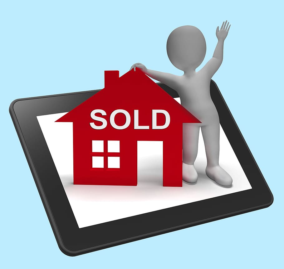 vendido, significado de la tableta de la casa, exitoso, oferta, bienes raíces, subasta, compradores, comisión, hogar, casa