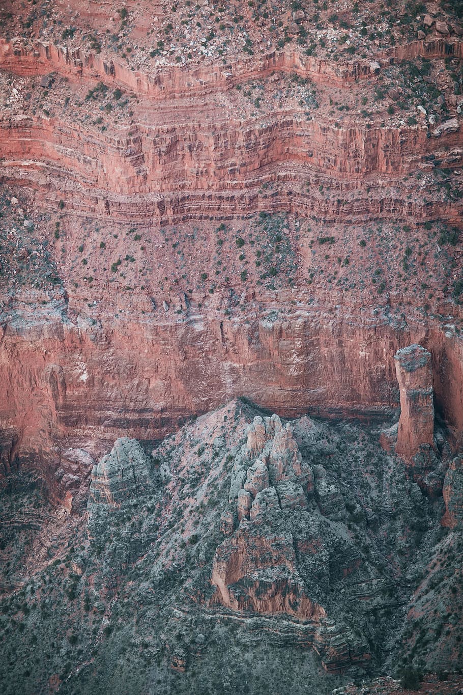 vista do retrato, grand, canyon, em camadas, formações rochosas, dia, aventura, arizona, deserto, erosão