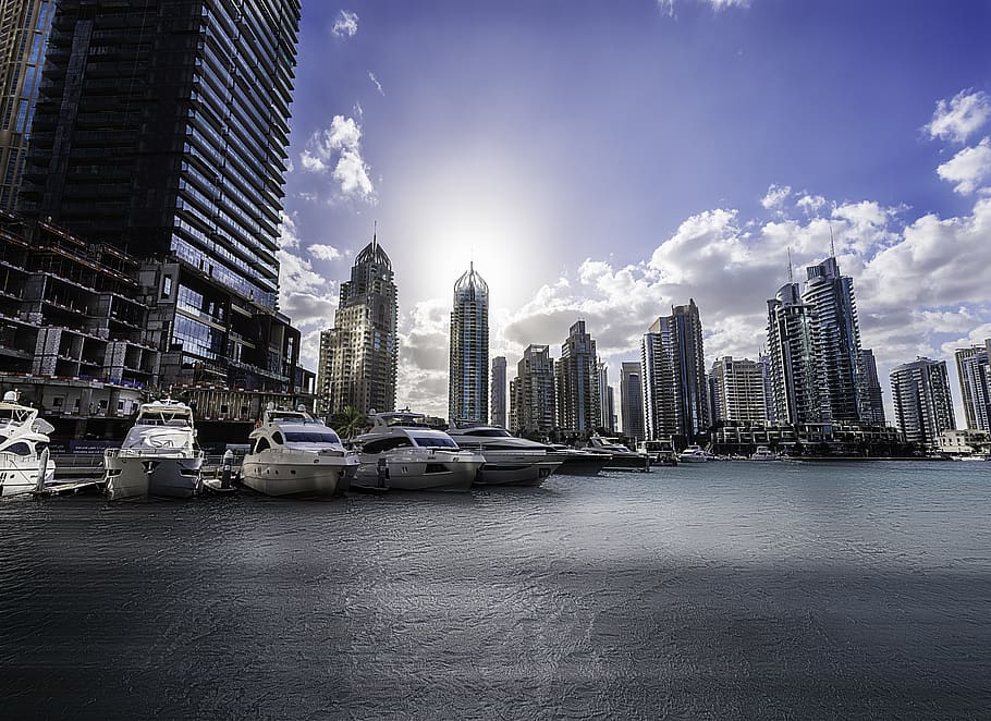 dubai, marina, architecture, modern, tower, travel, sky, emirates, arab, boat