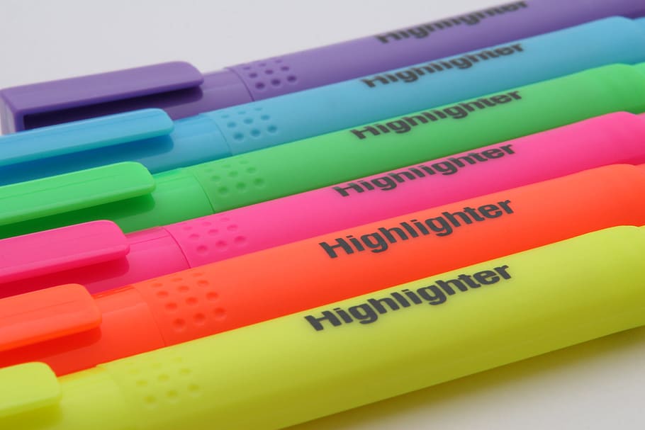 art, highlighter, highlight, pen, mark, marker, color, object, close-up, multi colored