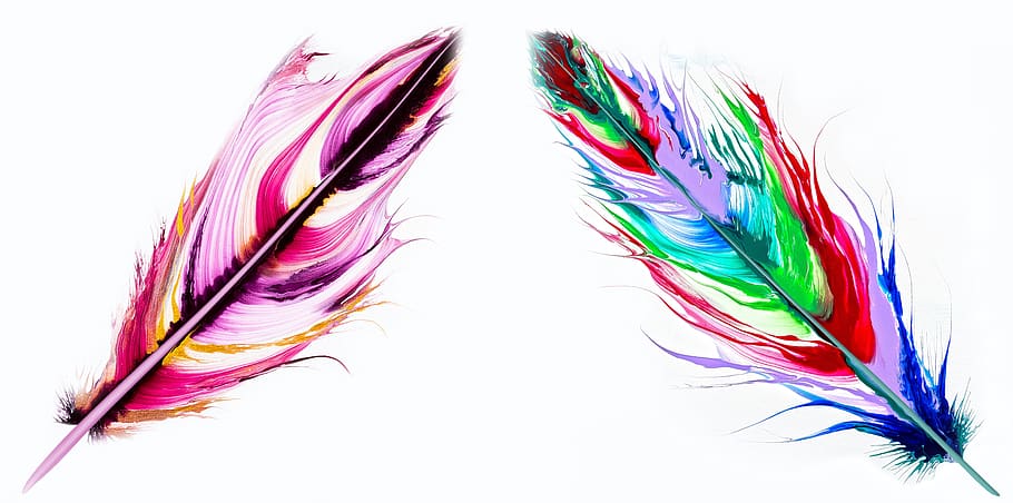 paint, acrylic paint, art, colorful, painting, color, structure, feather, gold, pink