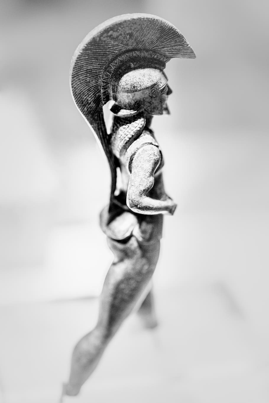 spartan, private, statuette, black and white, ancient greece, museum, brass, sparta, studio shot, indoors