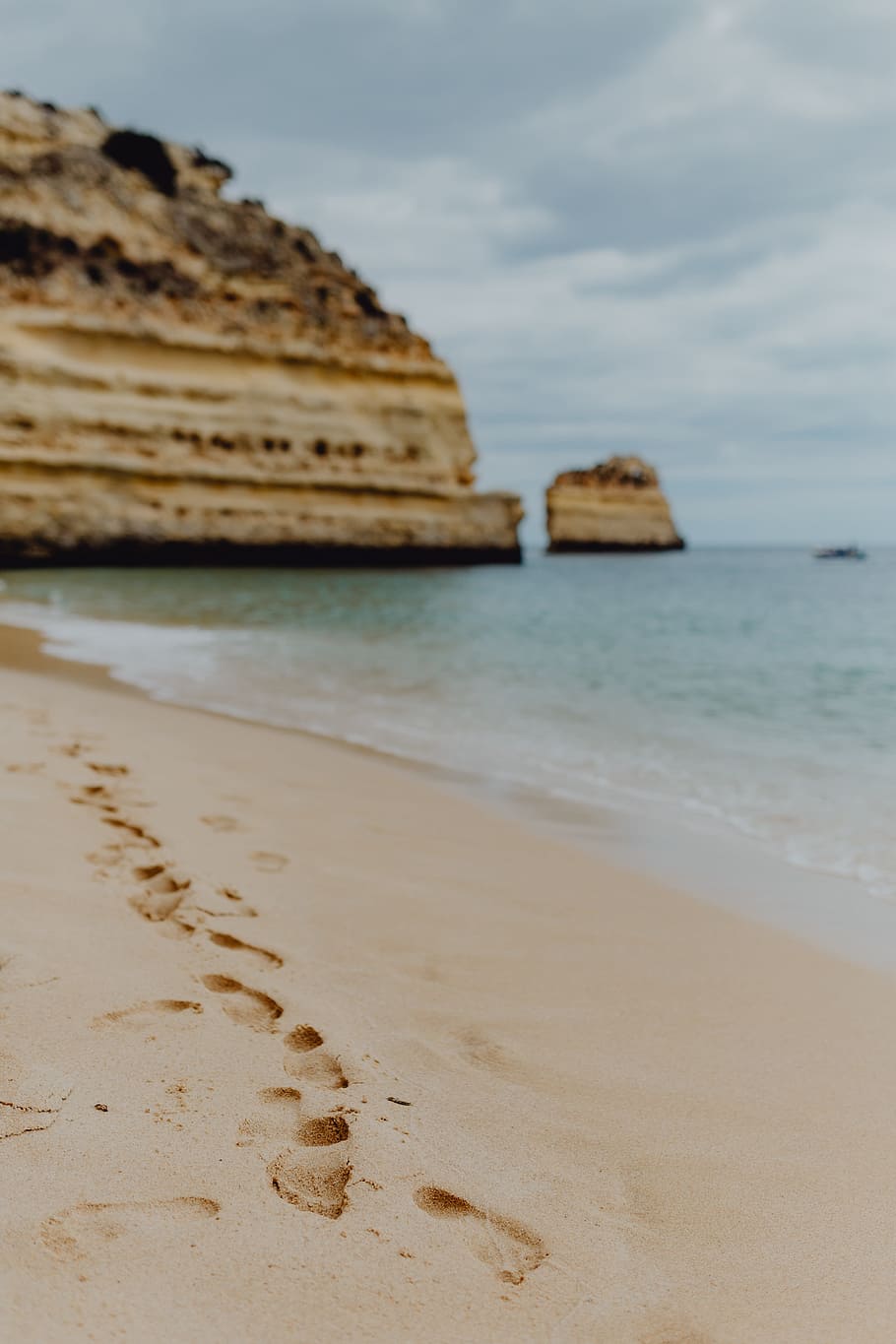 footprints, sandy, beach, portugal, foot, ocean, sand, sea, shore, summer