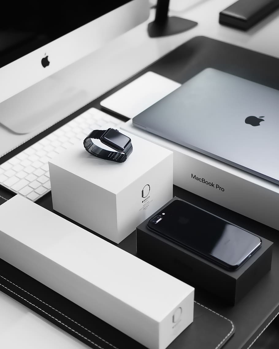 preto e branco, iphone, maçã, produto, negócios, computador, tecnologia, comunicação, relógio, laptop