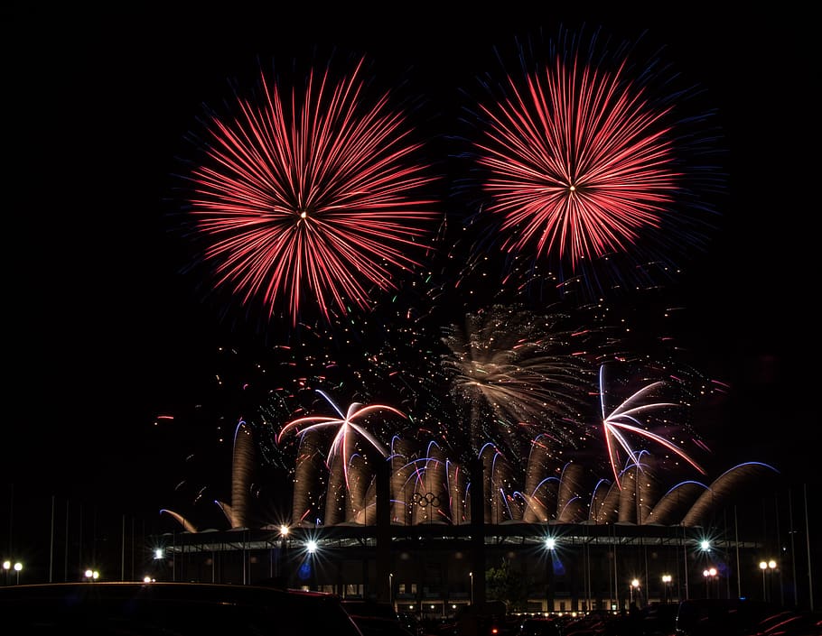 fireworks, pyrotechnics, celebration, light, explosion, festival, shower of sparks, burn, colorful, shining
