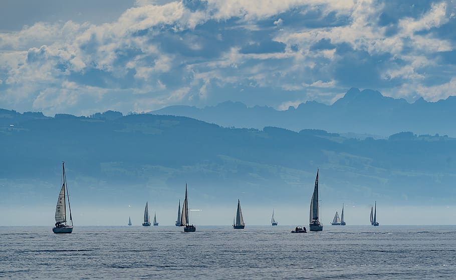Vela, veleros, viento, agua, Lake Constance, activo, deporte, ocio, naturaleza, paisaje