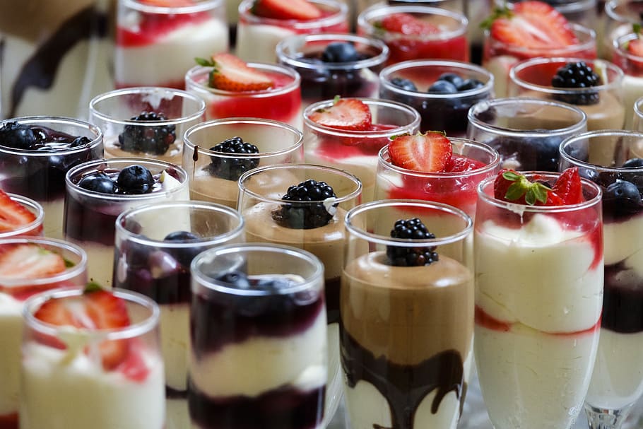 dessert, mousse, sweet, fruits, berries, fruit, raspberries, blackberries, strawberries, chocolate