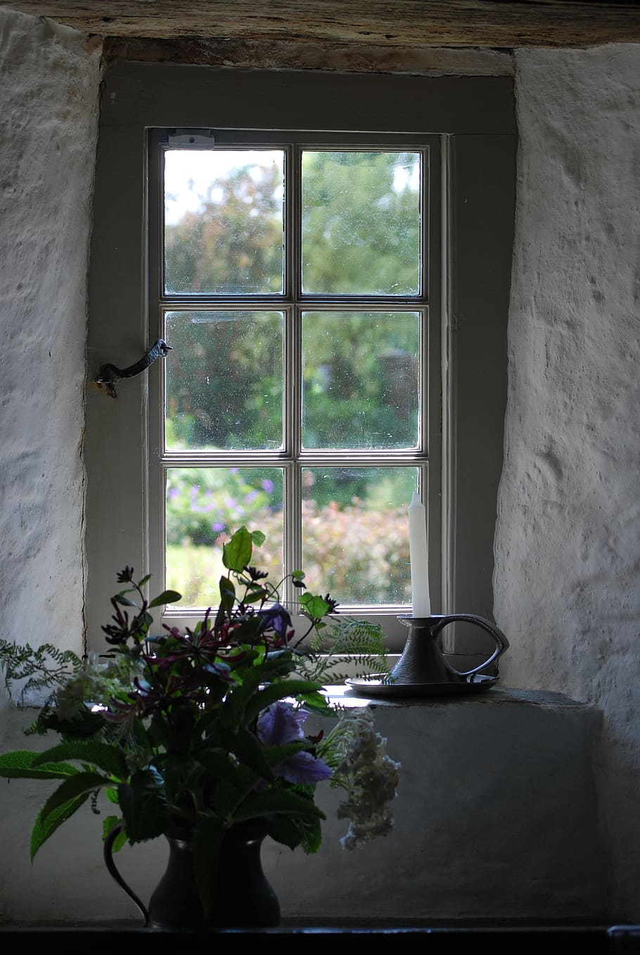 window, old house, stone-built house, plant, indoors, day, glass - material, flowering plant, flower, nature