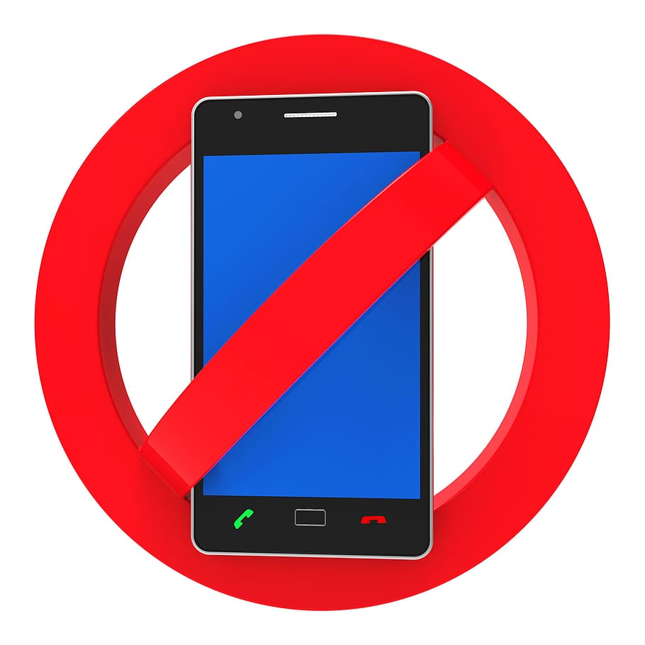 teléfonos, prohibido, que representa, no permitir, peligro, aviso, alerta, prohibición, prohibiciones, cuidado