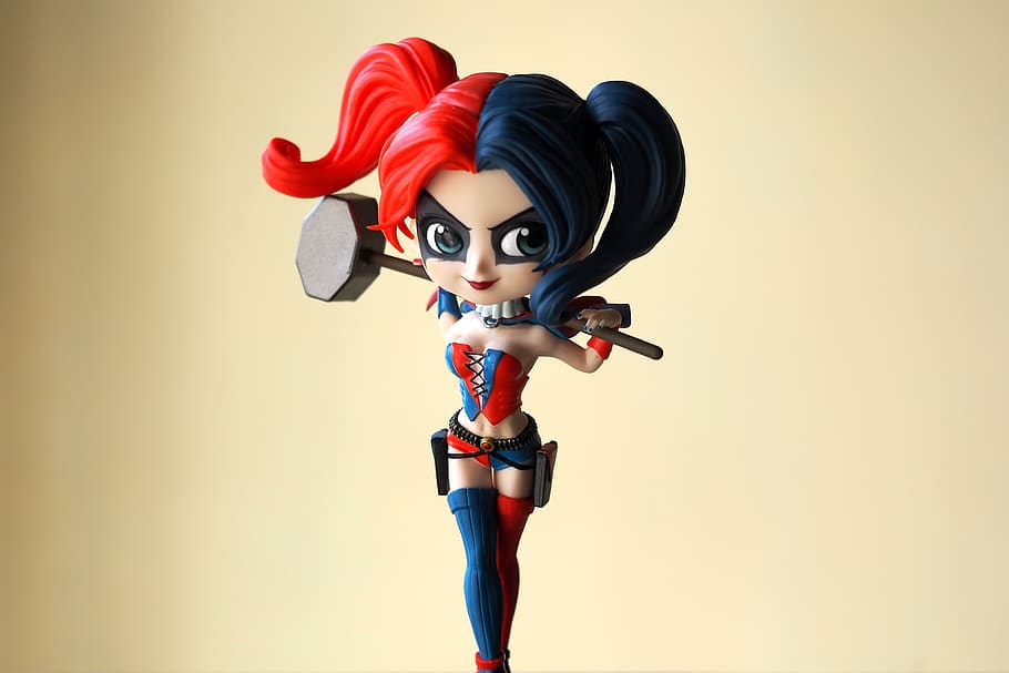 harley, quinn, young, lady, female, girl, toy, figurine, colorful, dc