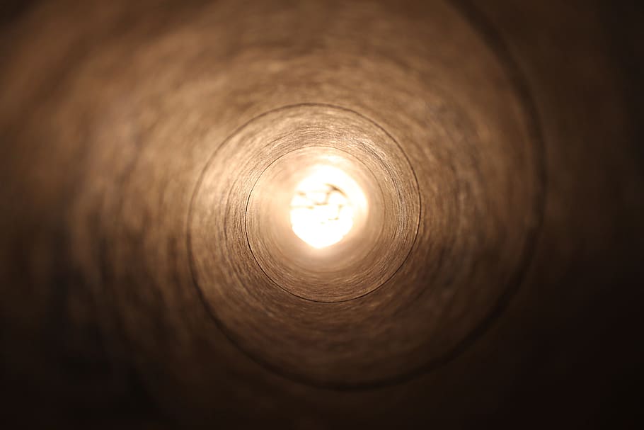 túnel, tubo, visión de túnel, luz, final del túnel, espiral, simetría, salida, remolino, circulo