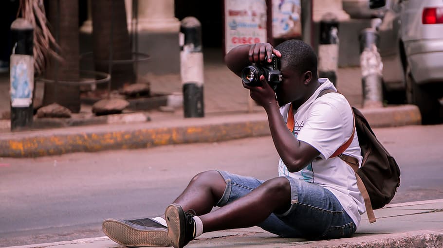 joven, modelo, Kenia, fotografía, hombre, África, captura, juventud, bolsa, cámara