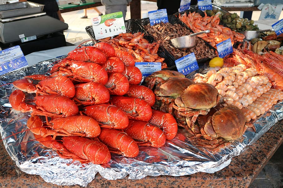 makanan laut, crawfish, kepiting, makanan, makanan dan minuman, kesegaran, pilihan, eceran, untuk dijual, variasi