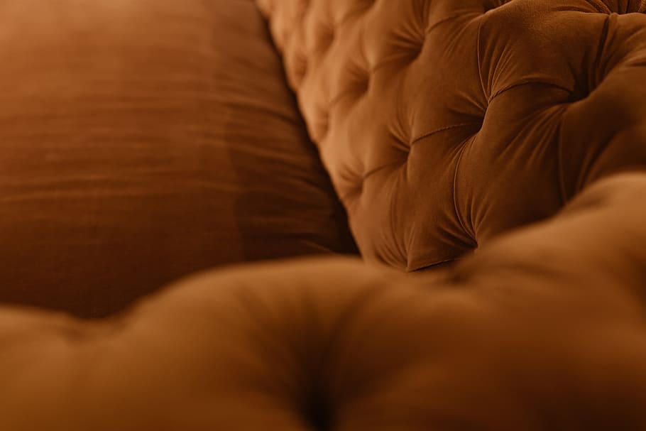 sofa beludru oranye, sofa, furnitur, rumah, modern, mewah, bantal, nyaman, mahal, beludru