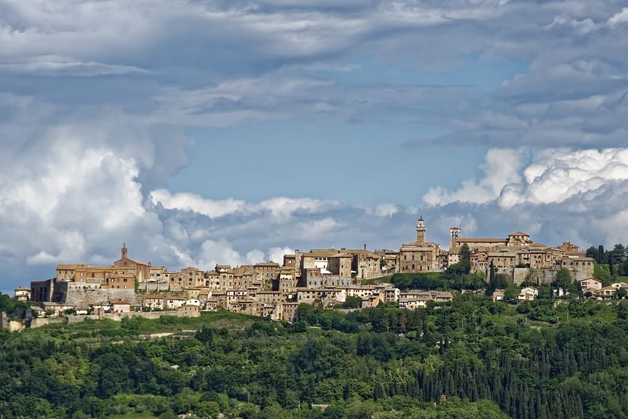 italy, tuscany, montepulciano, panorama, historic center, landscape, built structure, building exterior, architecture, cloud - sky