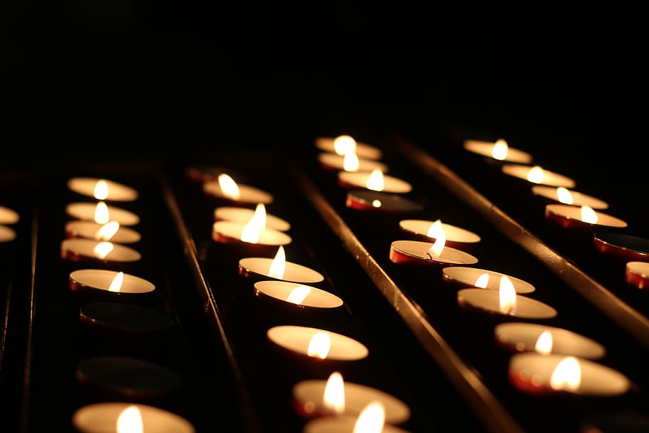 religion, catholic, candles, church, interior, burning, fire, flame, candle, belief