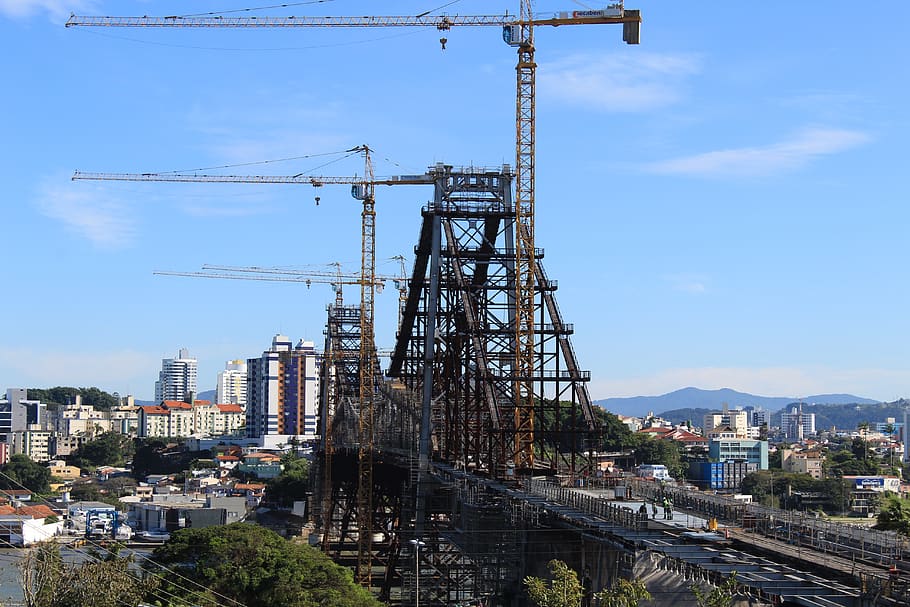 civil engineering, bridge, workers, architect, construction, restoration, florianópolis, brazil, hercílio luz bridge, crane