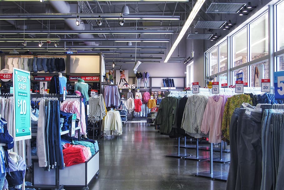 loja, loja de roupas, roupas, compras, moda, interior, varejo, escolha, variação, suspensão