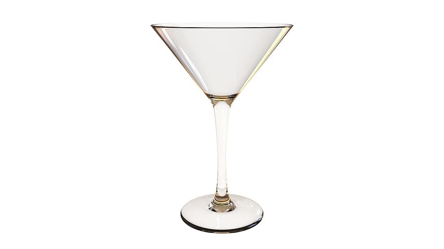 gelas martini, gelas, bersinar, transparan, bartender, bilah, kosong, latar belakang putih, studio shot, kaca
