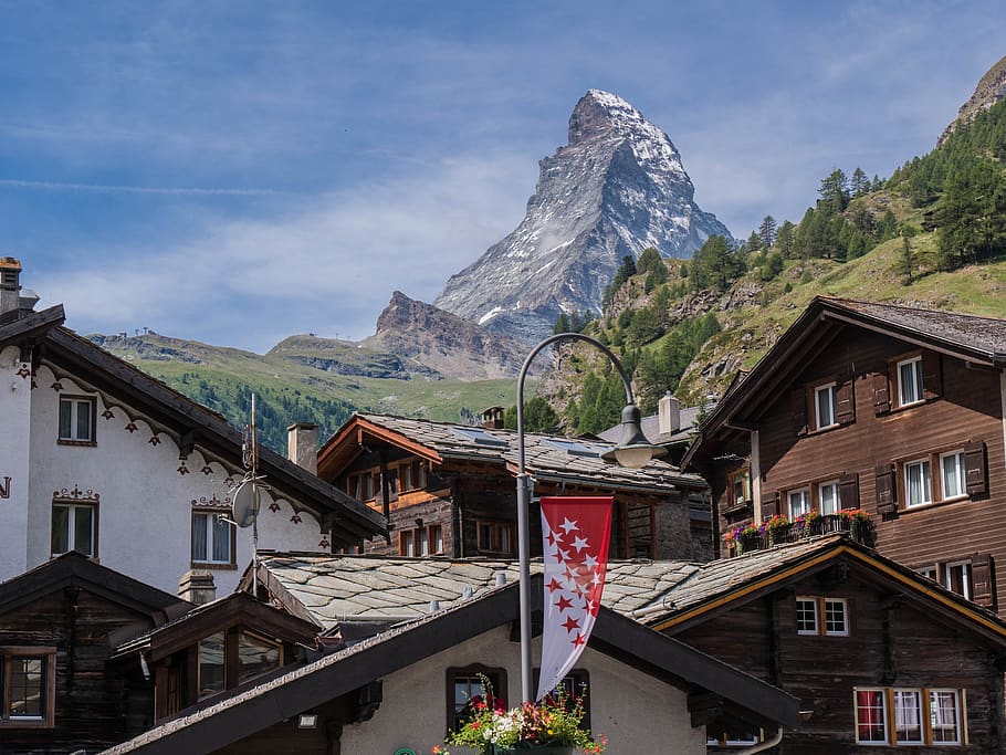 zermatt, suiza, casas, matterhorn, arquitectura, exterior del edificio, estructura construida, edificio, montaña, cielo