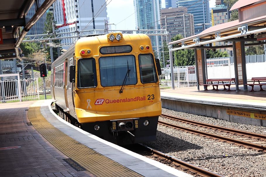 trem, trilho, Queensland Rail, Brisbane, Austrália, UEM, elétrico, múltiplo, unidade, transporte público