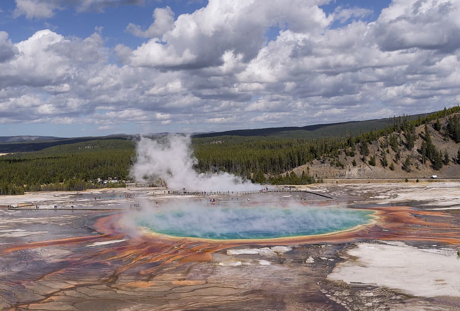 yellowstone, pool, geothermal, minerals, nature, hot, steam, turquoise, volcanic, colorful