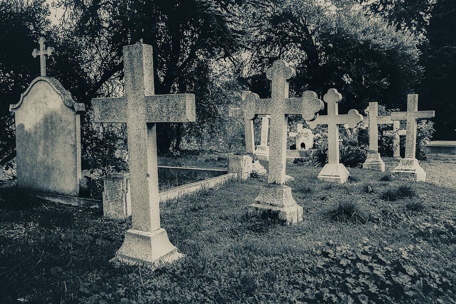 cemetery, old, cross, stone, graves, grave, tree, tombstone, religion, spirituality