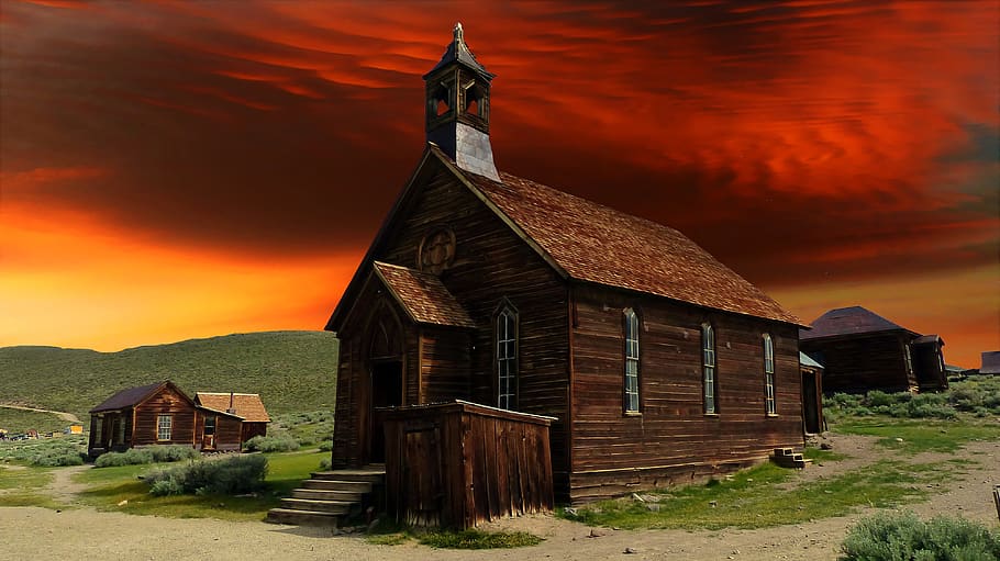 village, ghost, bodie, building, church, california, usa, old, antique, deserted
