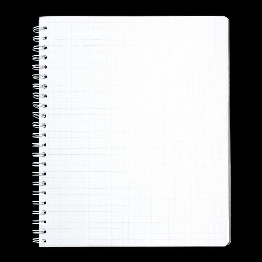 halaman, buku catatan, kertas, putih, hitam, kosong, bersih, bening, terisolasi, catatan