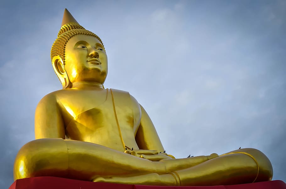 grande, dorado, estatua de buda, budismo, buda, estatua, religión, asia, asiático, budista