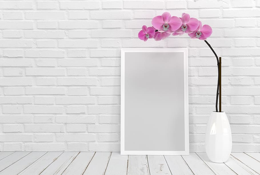picture frame, flower, orchid, background, wall, mockup, template, empty, space, deco