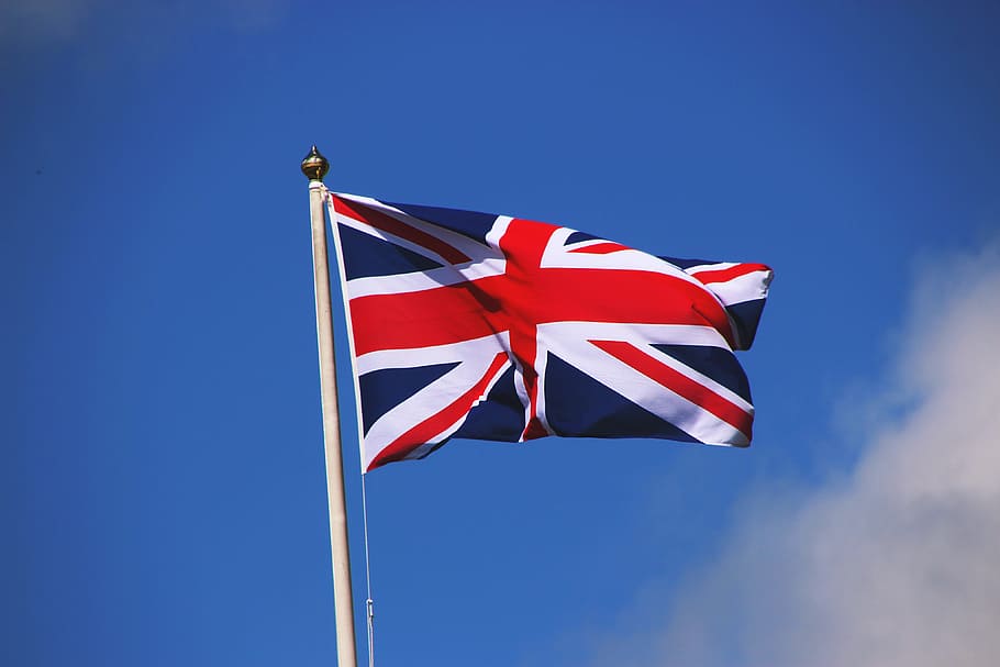 union jack flag, various, flag, flags, patriotism, sky, blue, red, low angle view, nature