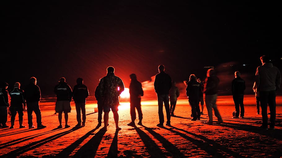 stanmore bay beach, nz, coastguard flare demonstration, close encounters, group of people, night, crowd, real people, large group of people, men