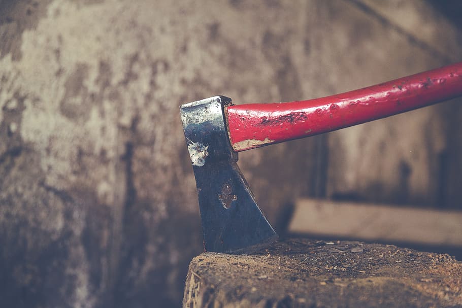 metal, axe, handle, cutting, tool, wood, close-up, focus on foreground, work tool, nature