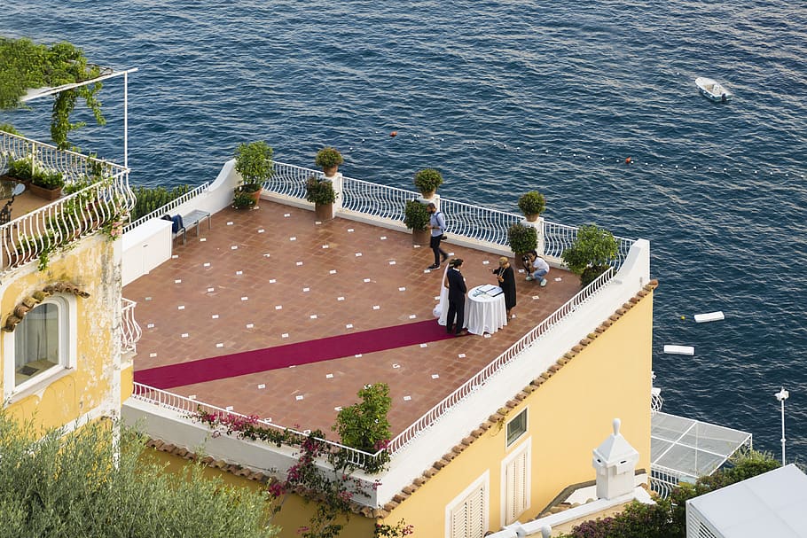 wedding, sea, positano, mediterranean, amalfi, sorrento, blue, high angle view, water, architecture