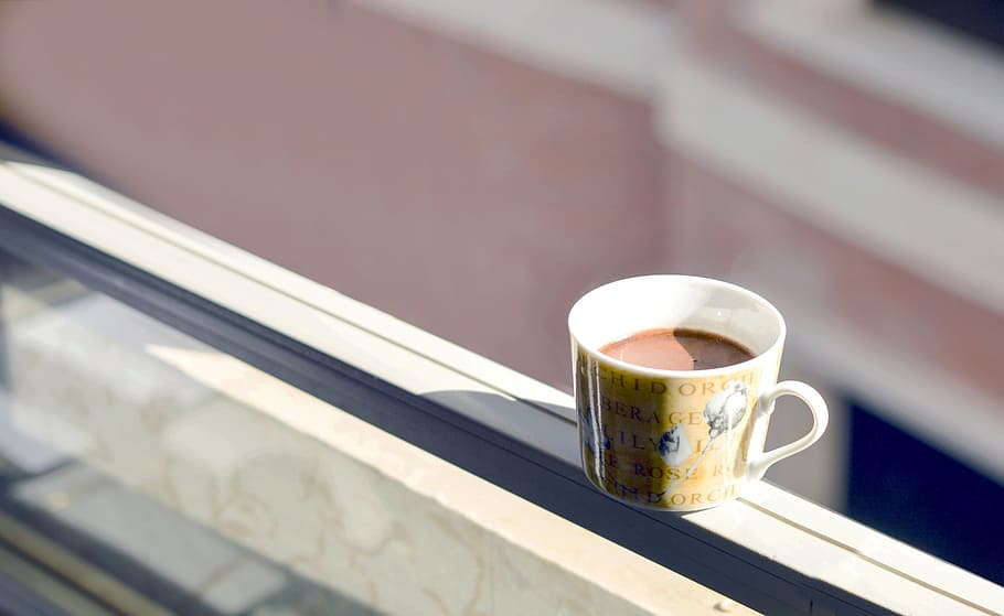 cup, mug, hot, drink, chocolate, window, sunny, day, morning, food and drink