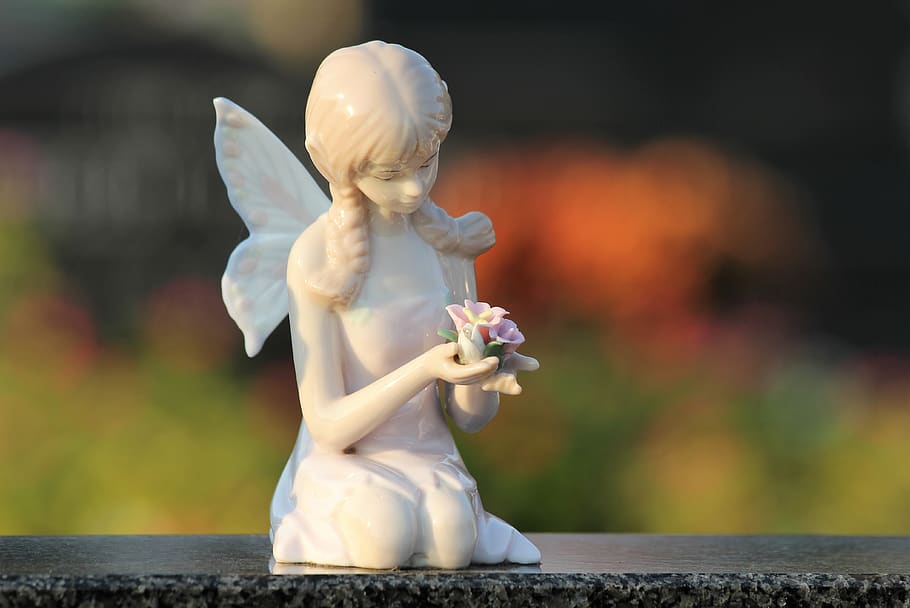 ángel con rosas, niña, alas, espiritual, figura, escultura, cementerio, naturaleza, al aire libre, representación